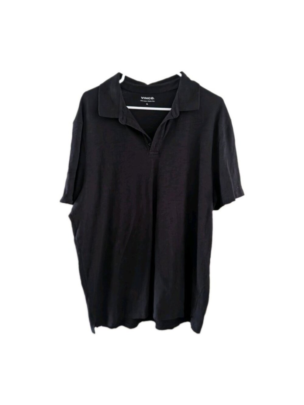 Vince Mens XL Dark Navy Blue Slub Cotton Short Sleeve Polo Shirt Made in Peru